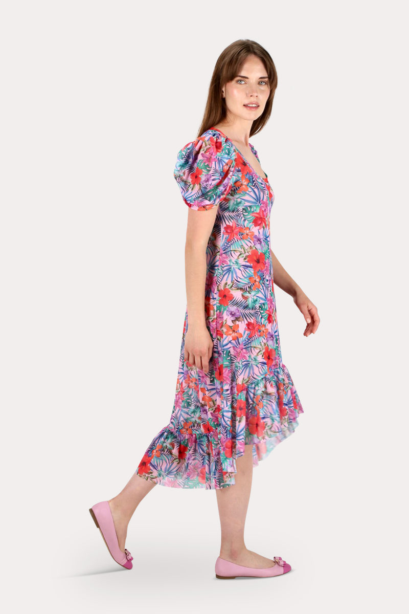 VESTIDO TUL FLORES ROSADO