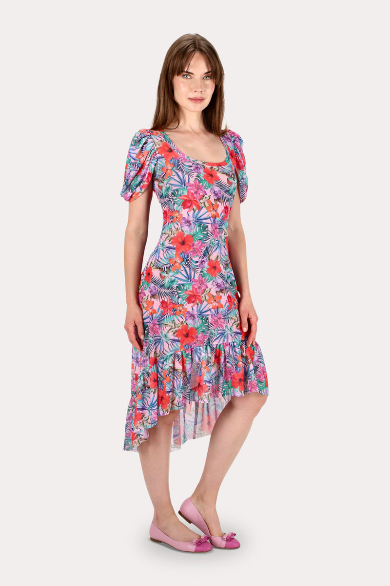 VESTIDO TUL FLORES ROSADO