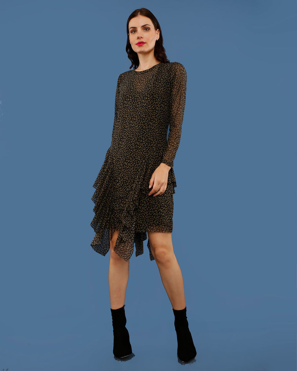 LS- VESTIDO GISELLE TUL PRINT VOLANTES CORTO